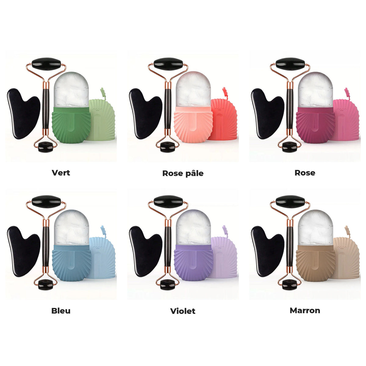 Les coloris disponibles : vert, rose pâle, rose, bleu, violet, marron