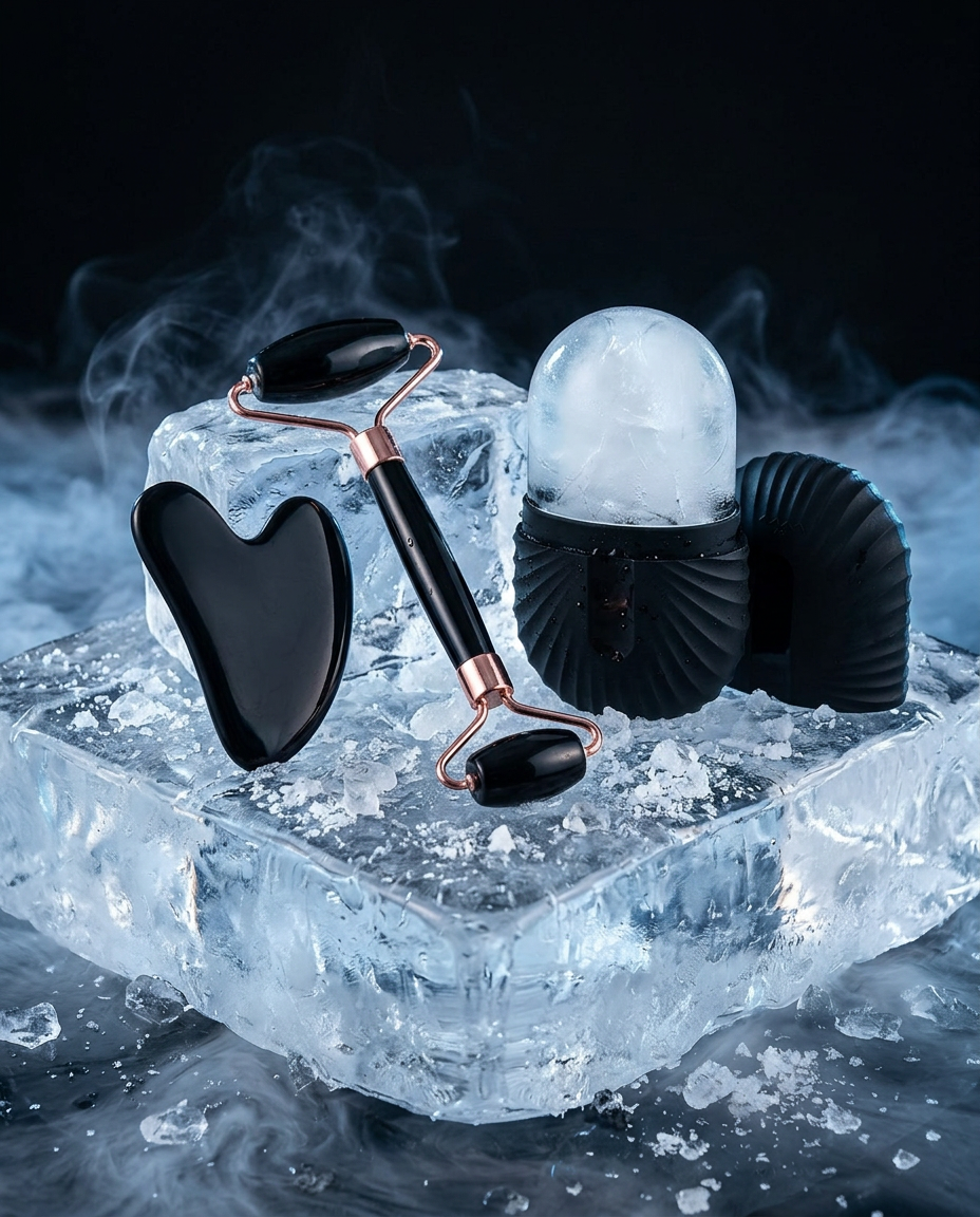 Le set Rituel Glacé sur un bloc de glace